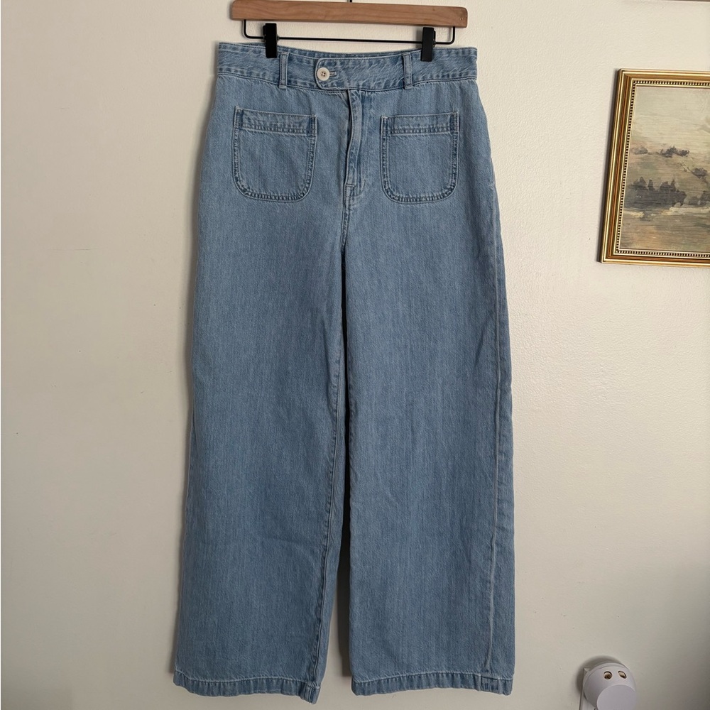 Madewell Nautical Blue Denim Patch Pocket Wide-Leg Women's Jeans size 29 EUC